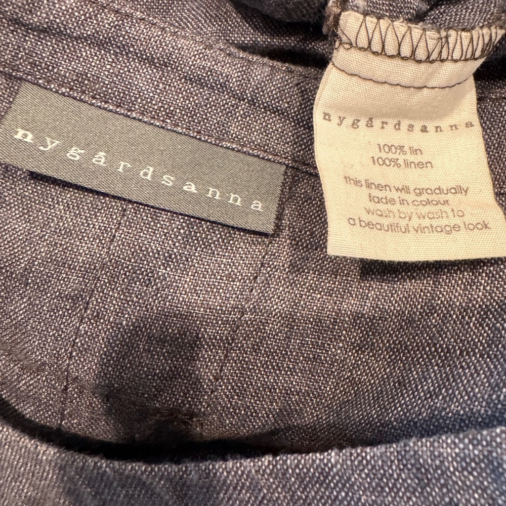 Nygardsanna Linen Dress XS Blue Gray Midi Casual Pockets Short Sleeve Lagenlook - Picture 4 of 8